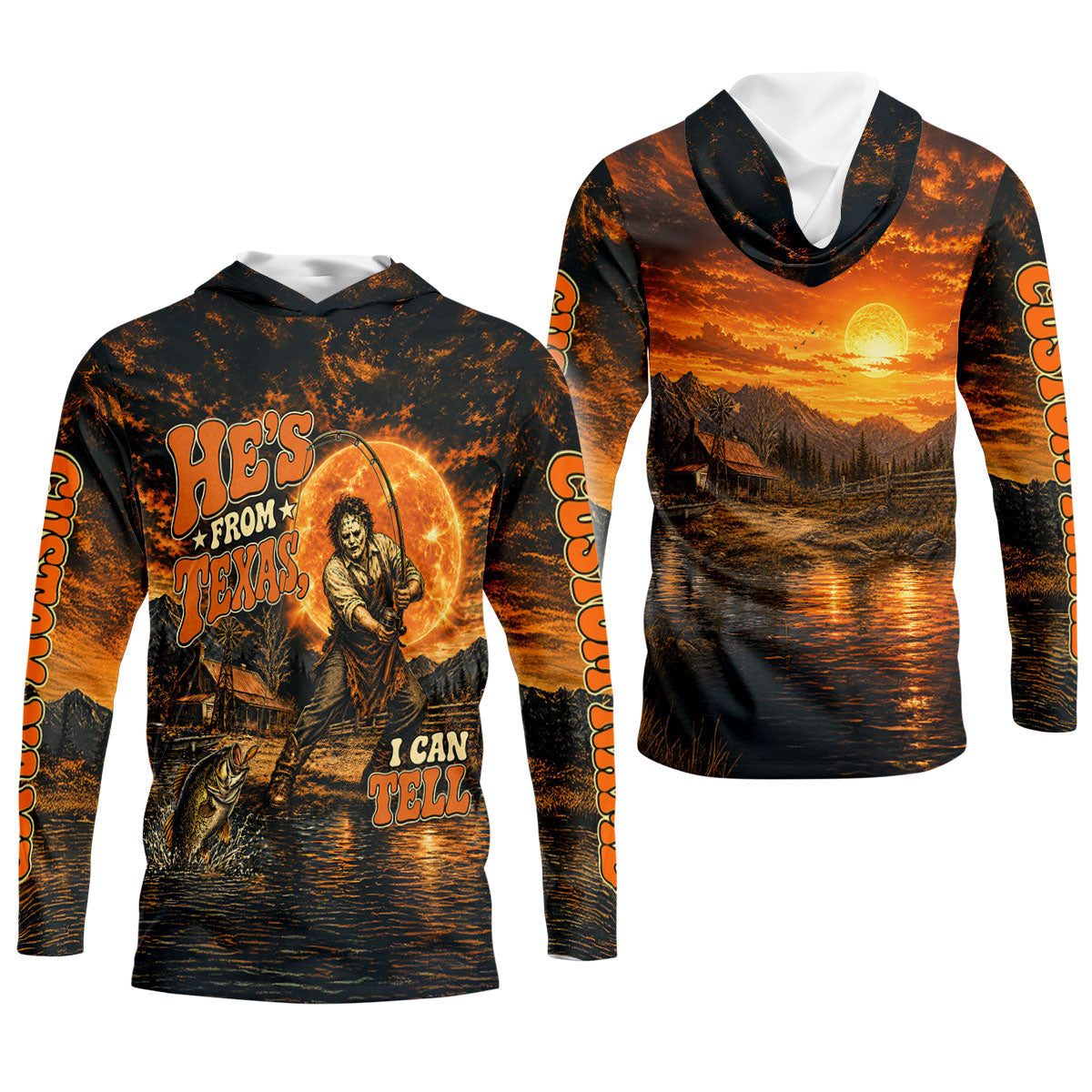 He's From Texas I Can Tell Horror Character UPF Shirt, Womens Fishing Shirt, Halloween Fishing Shirt