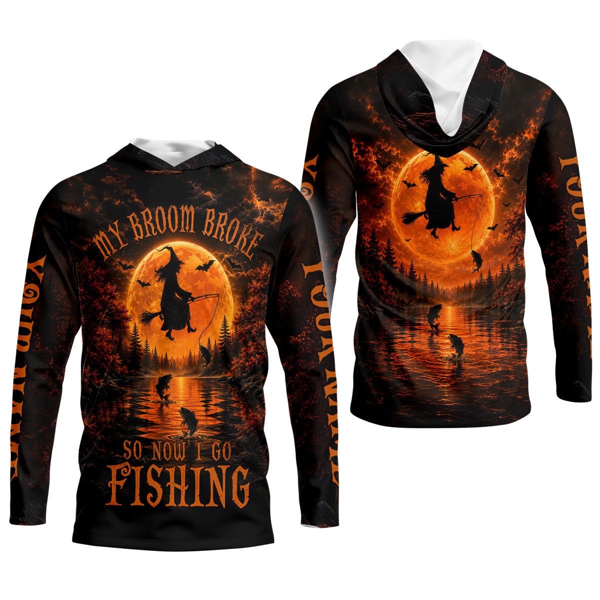 My Broom Broke So Now I Go Fishing UPF Shirt, Womens Fishing Shirt, Halloween Fishing Shirt