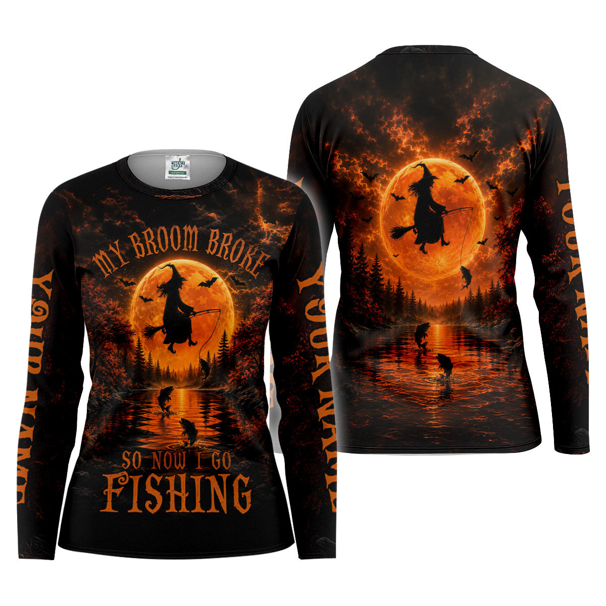 My Broom Broke So Now I Go Fishing UPF Shirt, Womens Fishing Shirt, Halloween Fishing Shirt