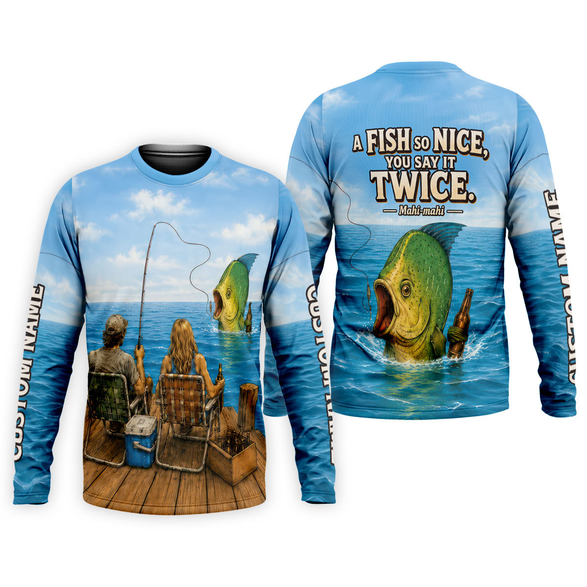 A Fish So Nice You Say It Twice Mahi Mahi UPF Shirt, Mens Fishing Shirt, Fishing Shirt
