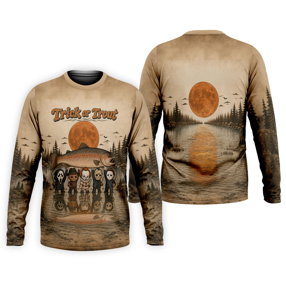 Trick Or Trout UPF Fishing Shirt, Fishing Shirts For Men, Halloween Fishing Shirt