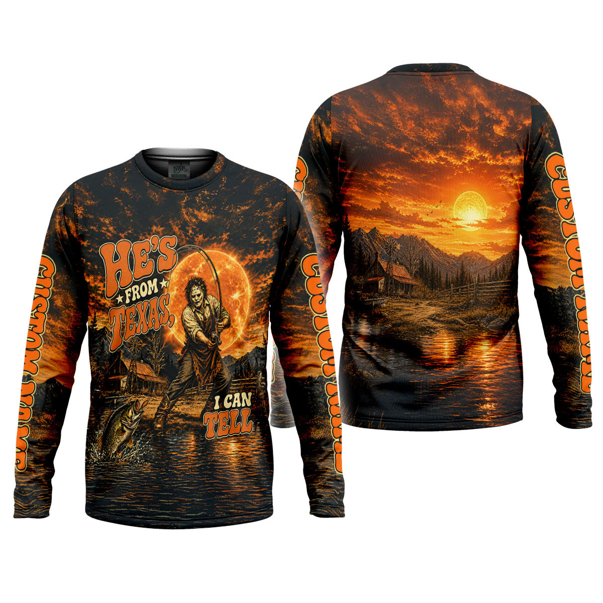 He's From Texas I Can Tell Horror Character UPF Shirt, Mens Fishing Shirt, Halloween Fishing Shirt