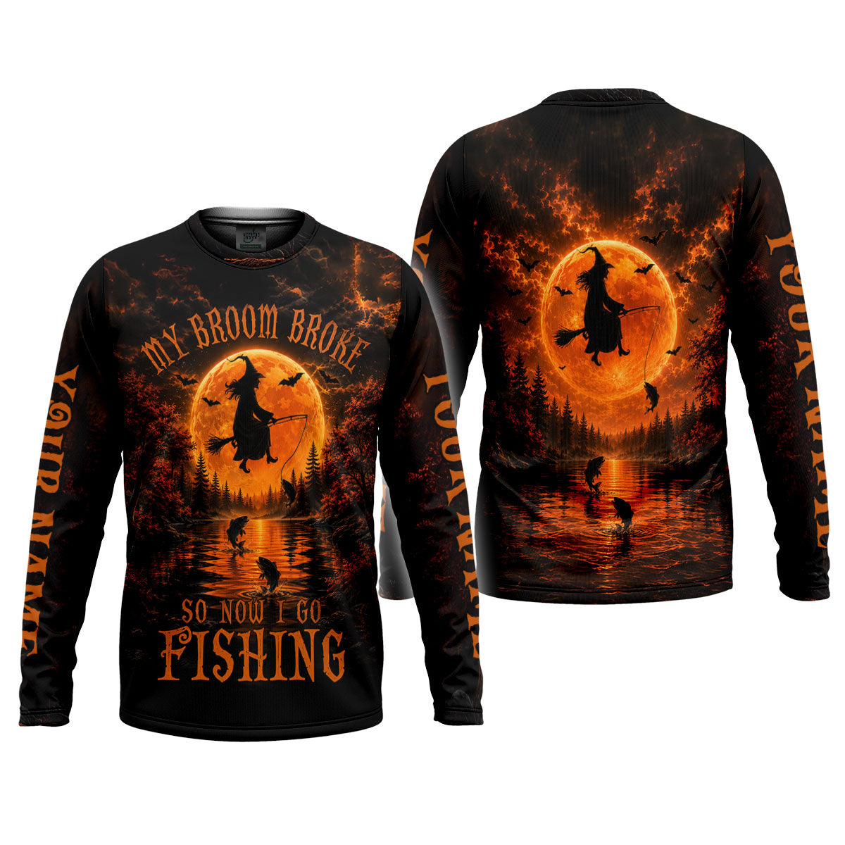 My Broom Broke So Now I Go Fishing UPF Shirt, Mens Fishing Shirt, Halloween Fishing Shirt