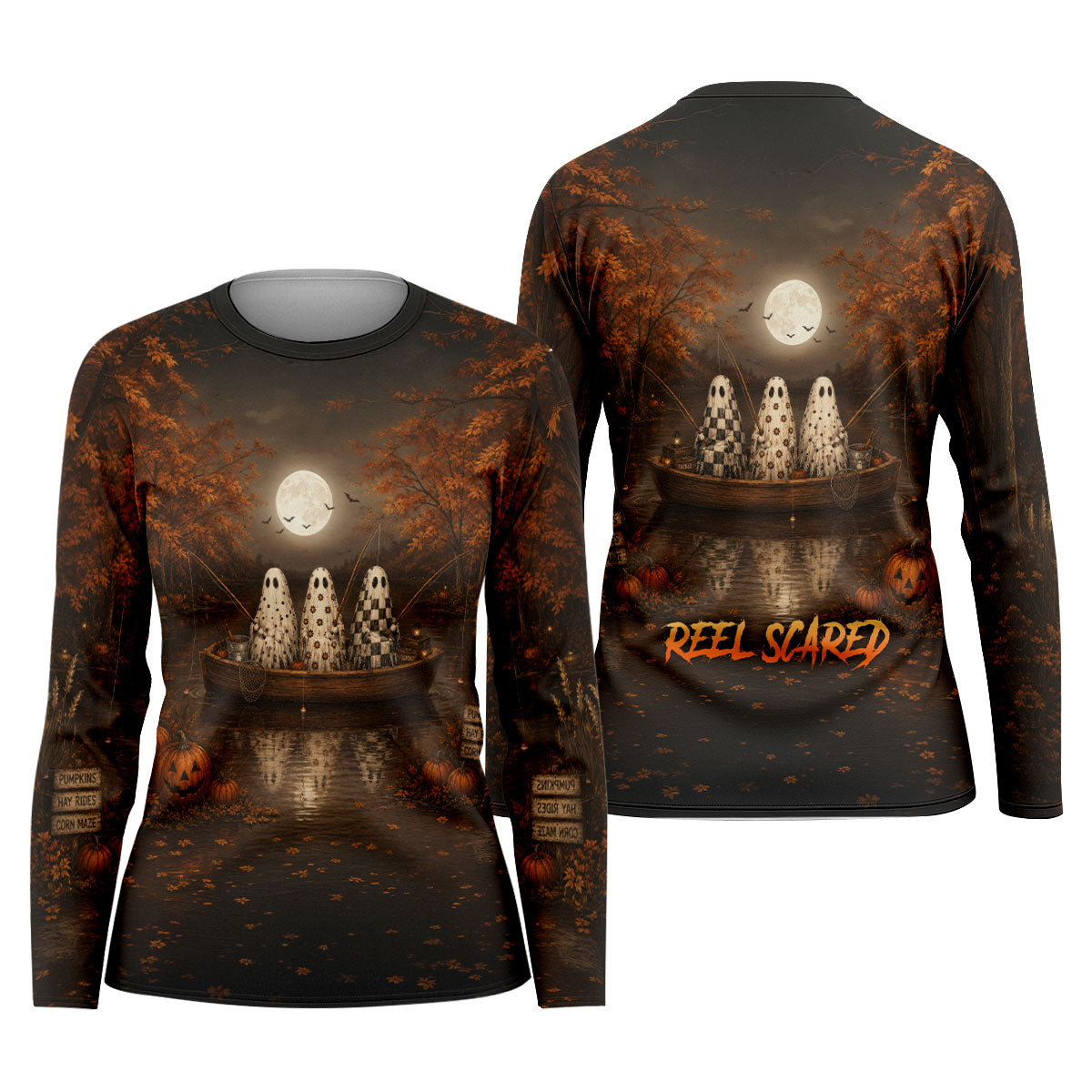 Reel Scared Ghost Fishing Halloween Shirt, Women's Fishing Shirt, Long Sleeve Shirt