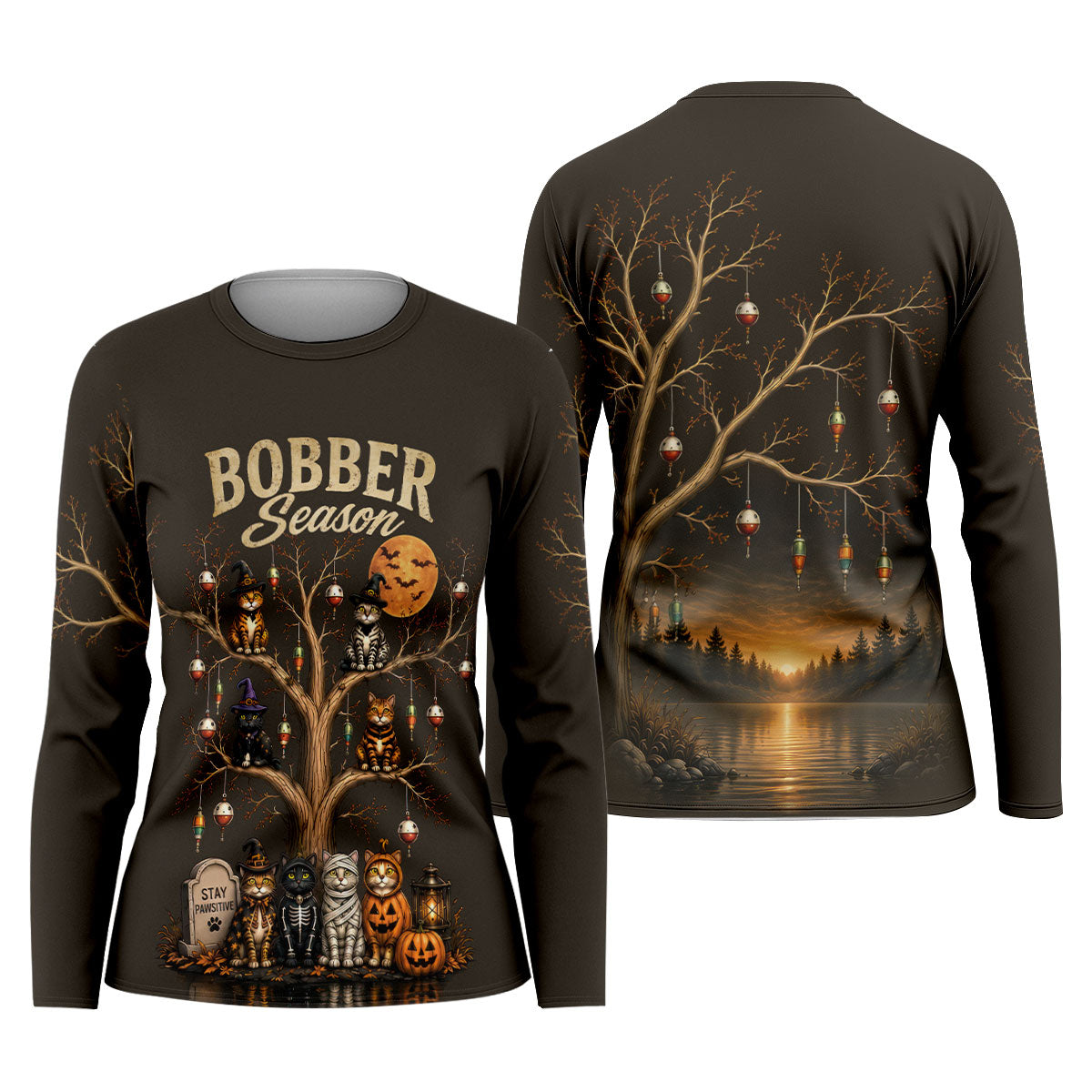 Bobber Season Halloween Cat UPF Fishing Shirt, Fishing Shirts For Women, Long Sleeve Shirt