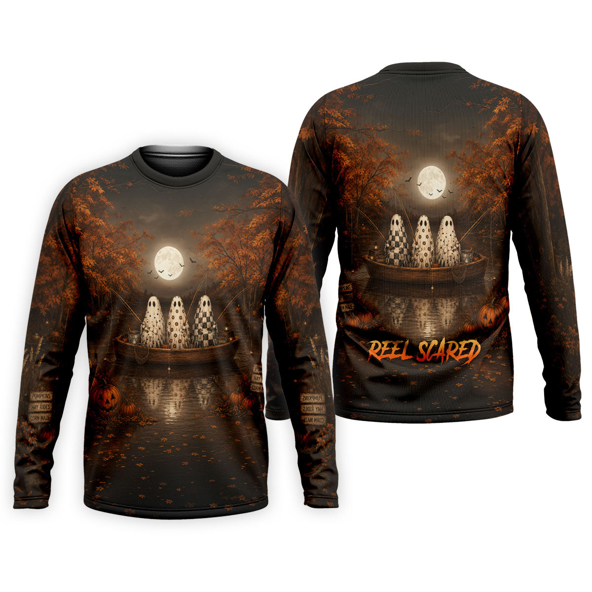 Reel Scared Ghost Fishing Halloween Shirt, Fishing Shirts For Men, Long Sleeve Shirt