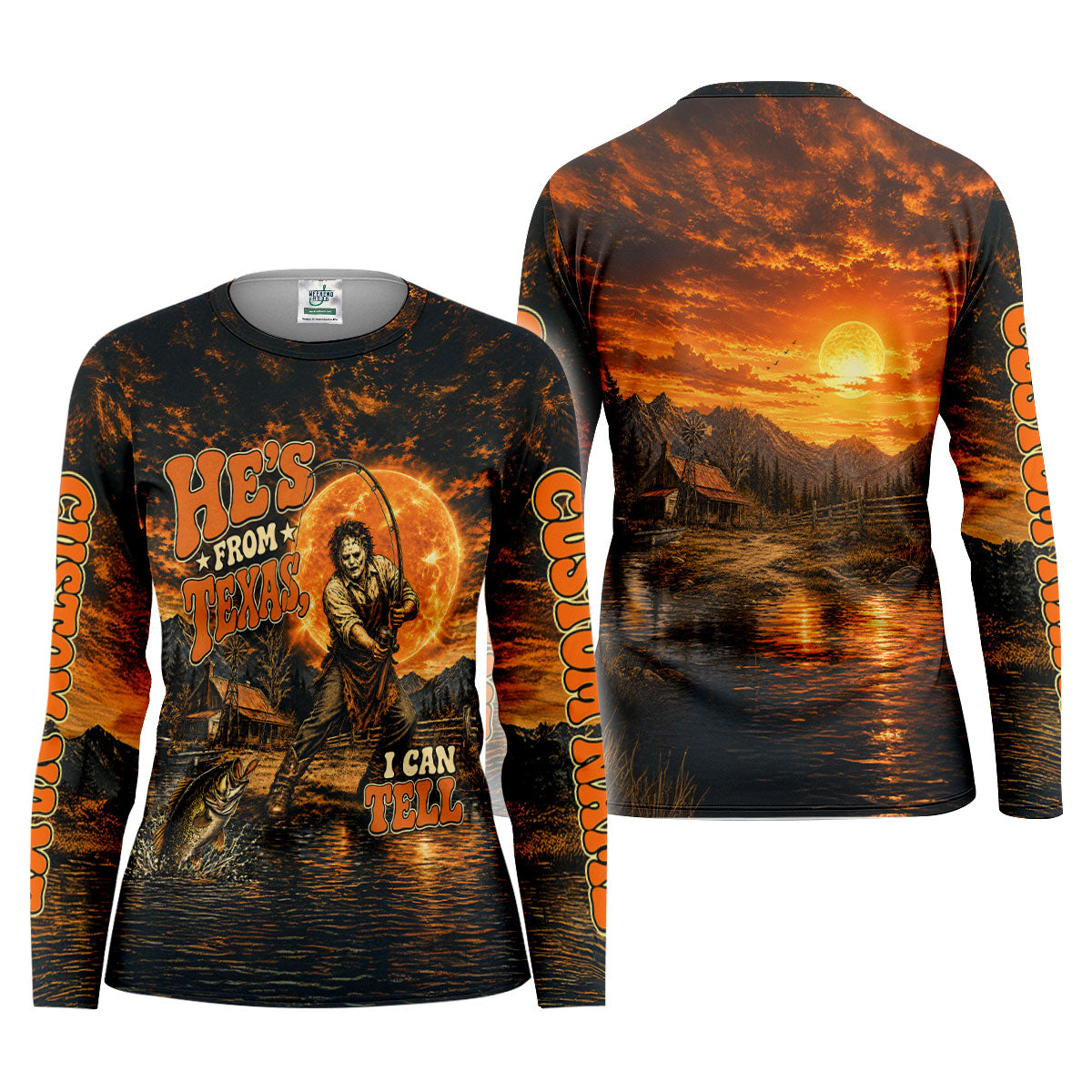 He's From Texas I Can Tell Horror Character UPF Shirt, Womens Fishing Shirt, Halloween Fishing Shirt