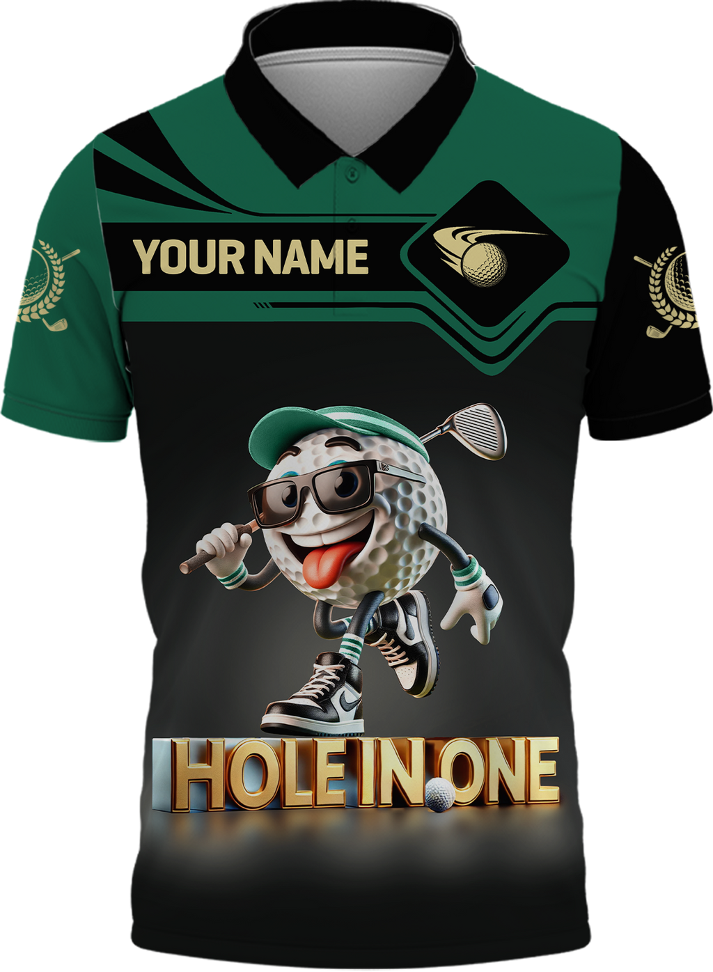 Hole In One Funny Golf Ball, Custom Men's Golf Polo ShirtGolfing Apparel, Funny Golf Shirt, Gift For Golfers
