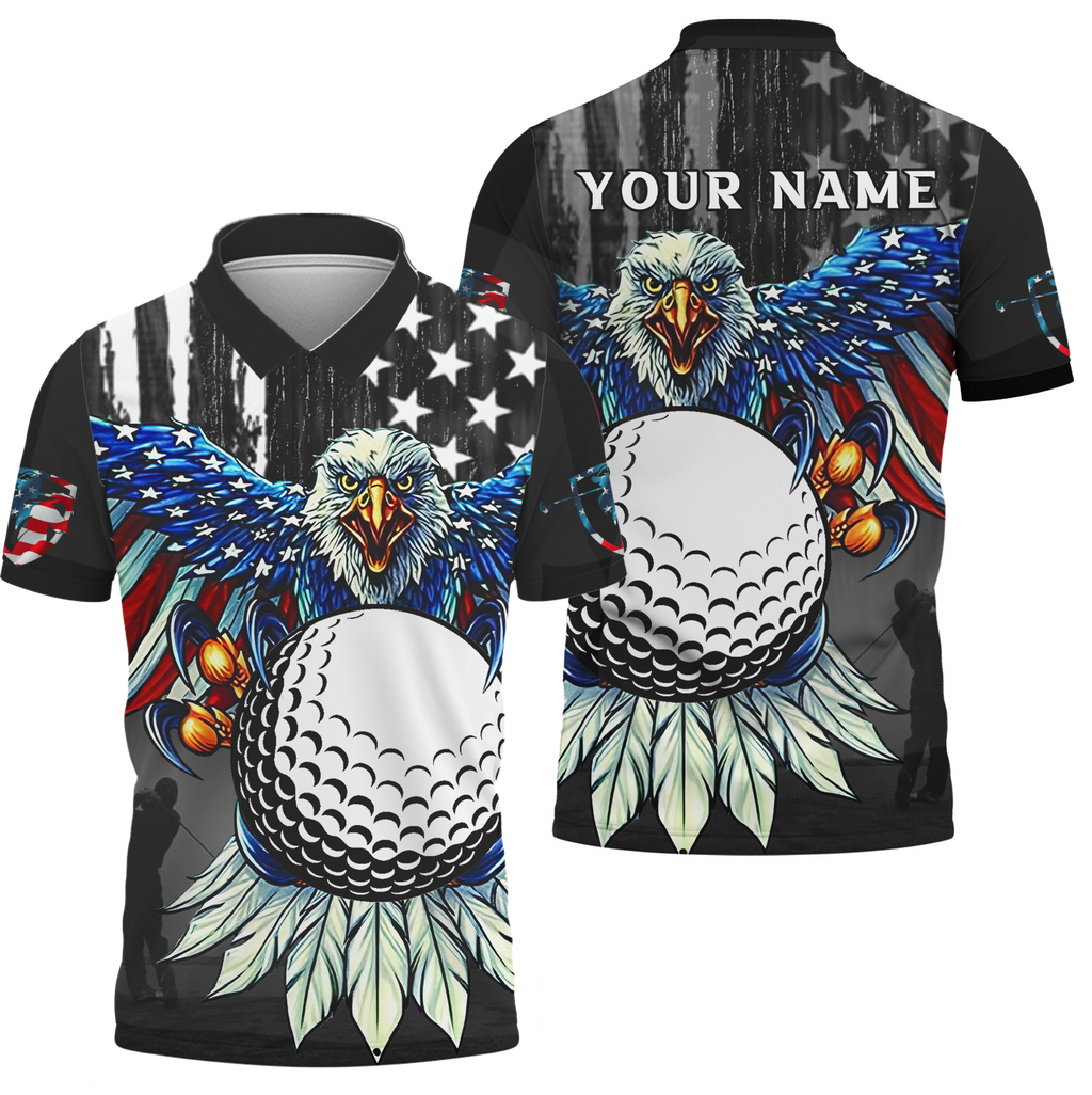 America Eagle Custom Golf Polo Shirt, Gift For Golfers, Golf Gift Ideas
