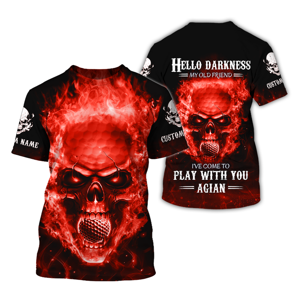 Hello Darkness My Old Flaming Fire Skull Golf Polo Shirt, Golf Apparel, Golf Gift For Men
