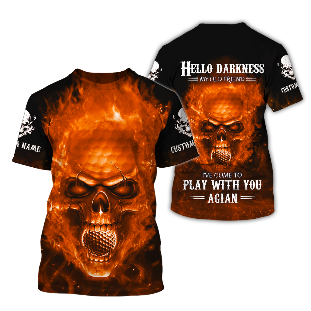 Hello Darkness My Old Flaming Skull Golf Polo Shirt, Golf Apparel, Golf Gift For Men