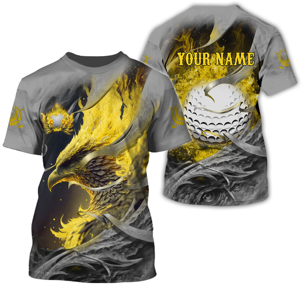Golden Phoenix Custom Golf Polo Shirt, Golf Apparel, Golf Gift For Men