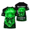 Hello Darkness My Old Green Blue Flame Skull Golf Polo Shirt, Golf Apparel, Golf Gift For Men