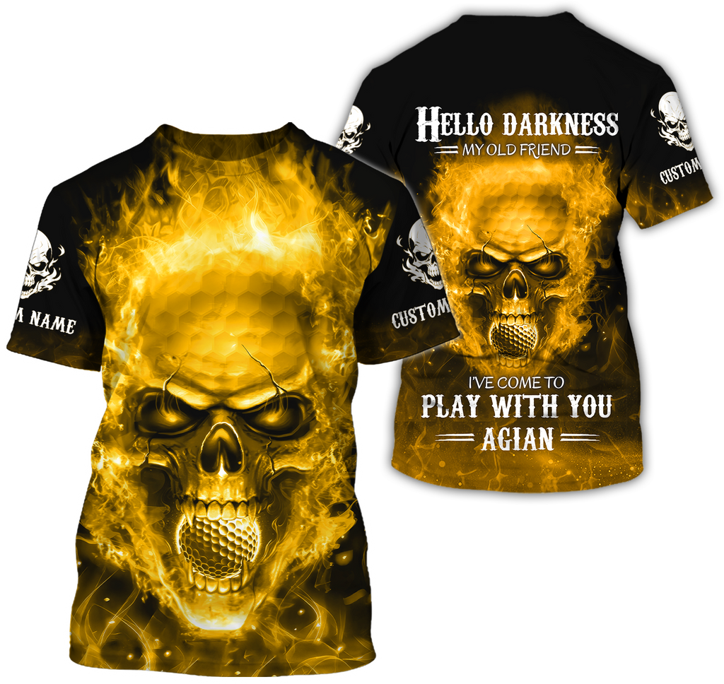 Hello Darkness My Old Fire Skull Golf Polo Shirt, Golf Apparel, Golf Gift For Men