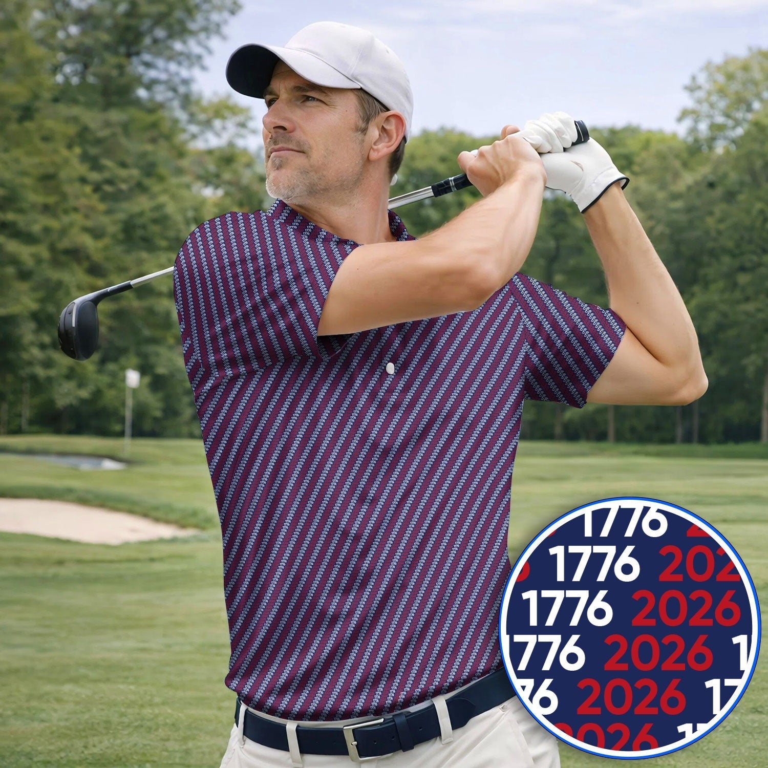 1776-2026 America 250 Anniversary Golf Polos, Patriotic USA Pattern Golf Shirt, Crazy Golf Shirts For Golfer