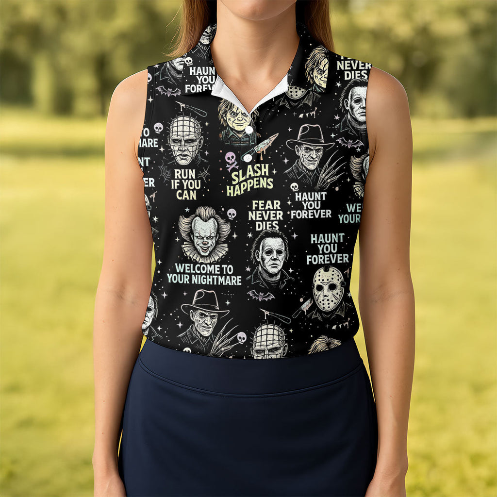 Scream Squad Horror Halloween Character Halloween Polo Shirts, Horror Movie Shirt, Ladies Golf Shirts