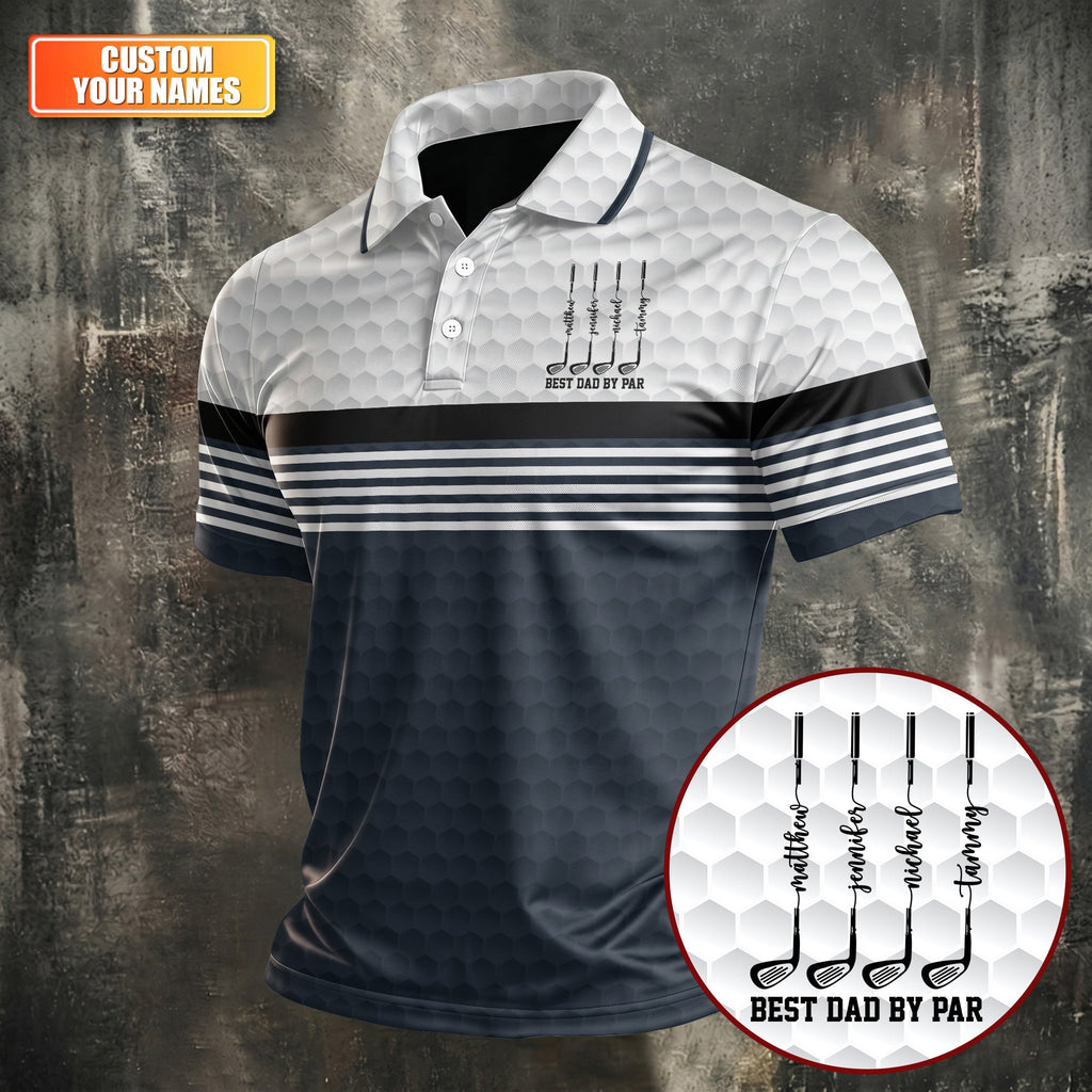 Best Dad By Par Golf Ball Pattern Father's Day Golf Shirt, Golf Gift For Dad, Polo Shirts For Men