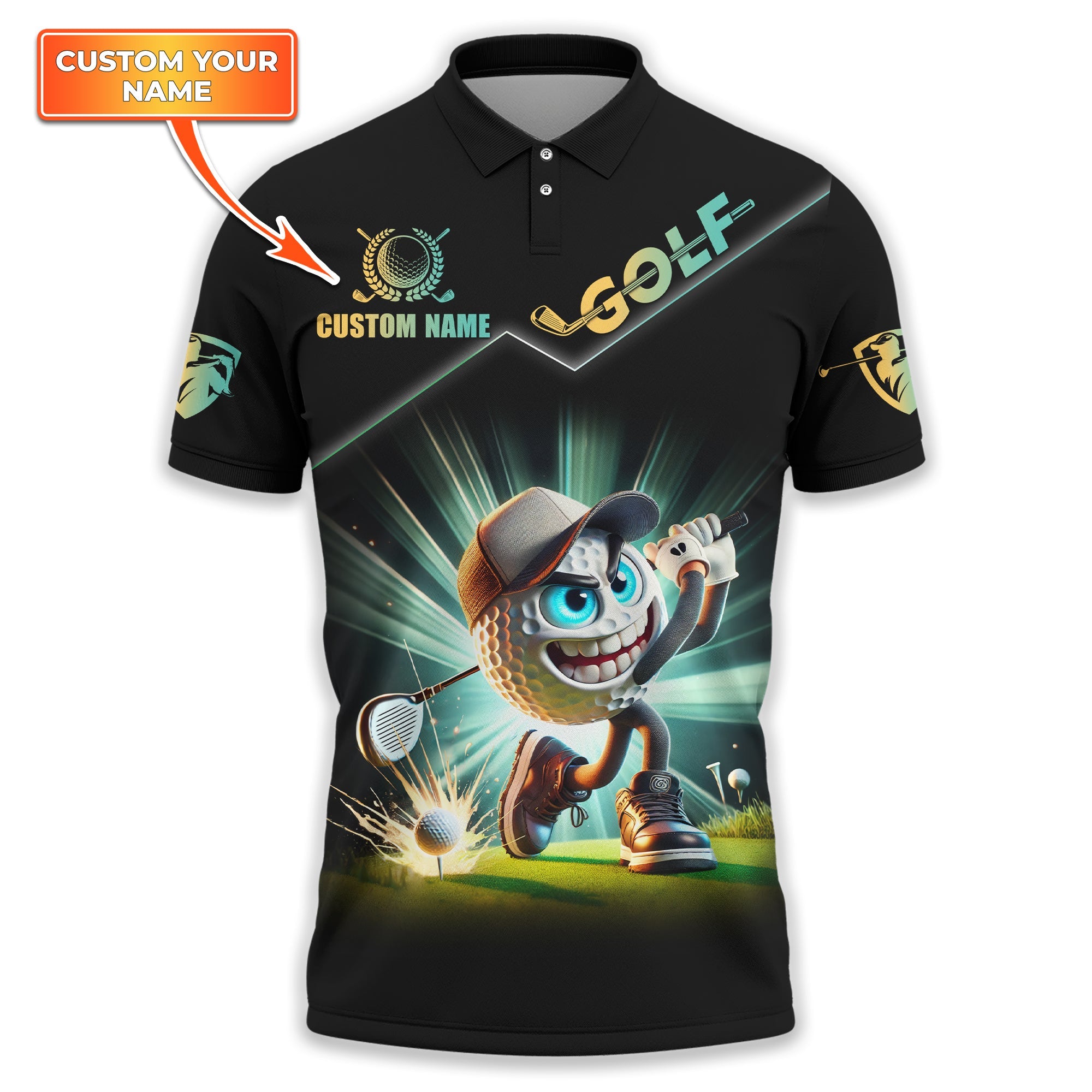 Funny Golf Ball, Custom Funny 3D Men's Golf Polo ShirtGolfing Apparel, Gift For Golfers