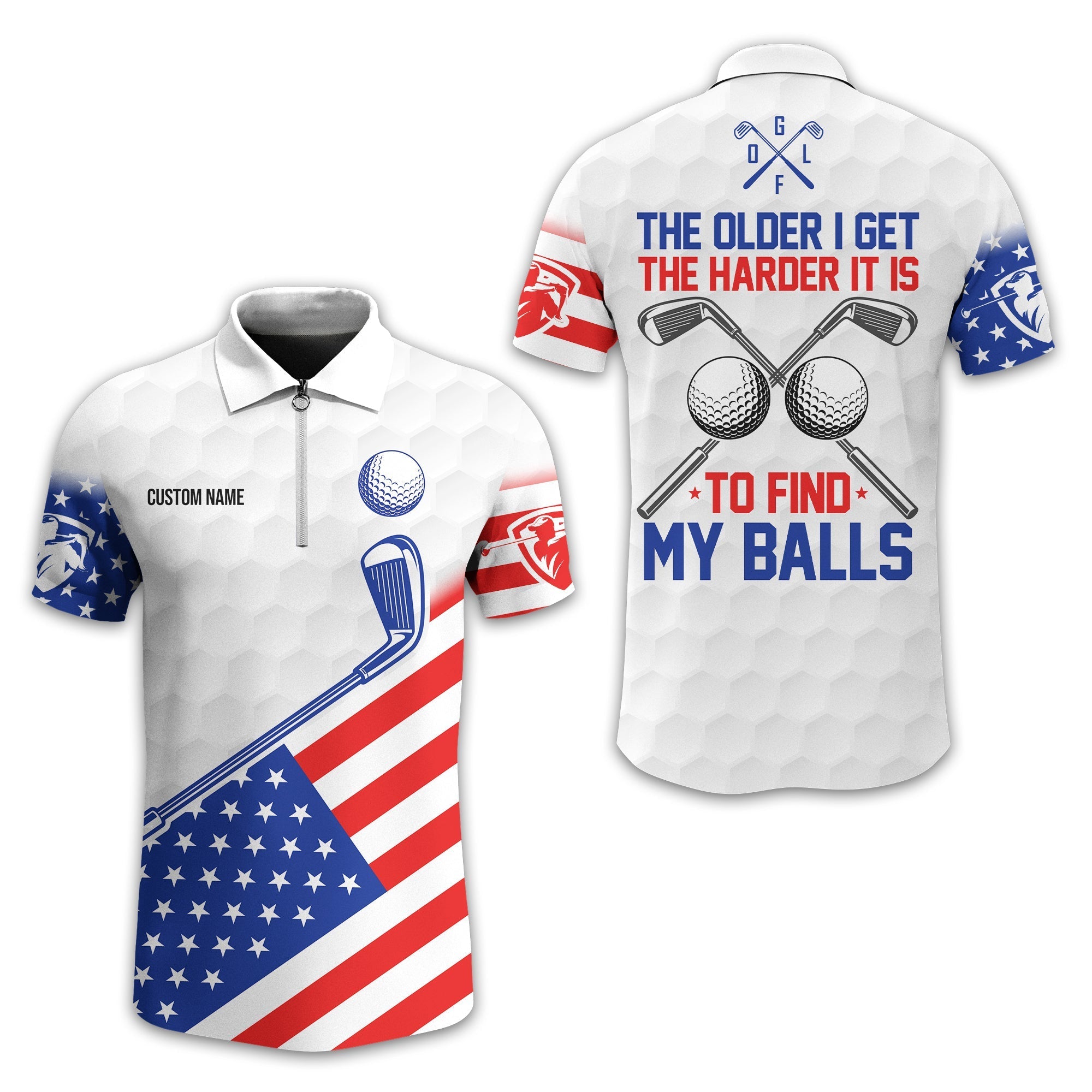 To Find My Balls, USA Flag Polo Shirt, Personalized Golf Shirt, Unique Gift For Golfer