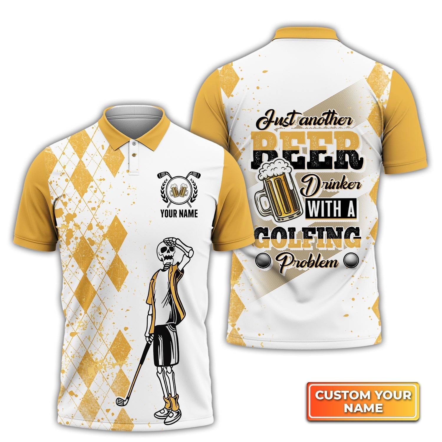 Just Another Beer, Drinker With A Golfing Problem - Personalized Name 3D Polo Shirt For Golfers