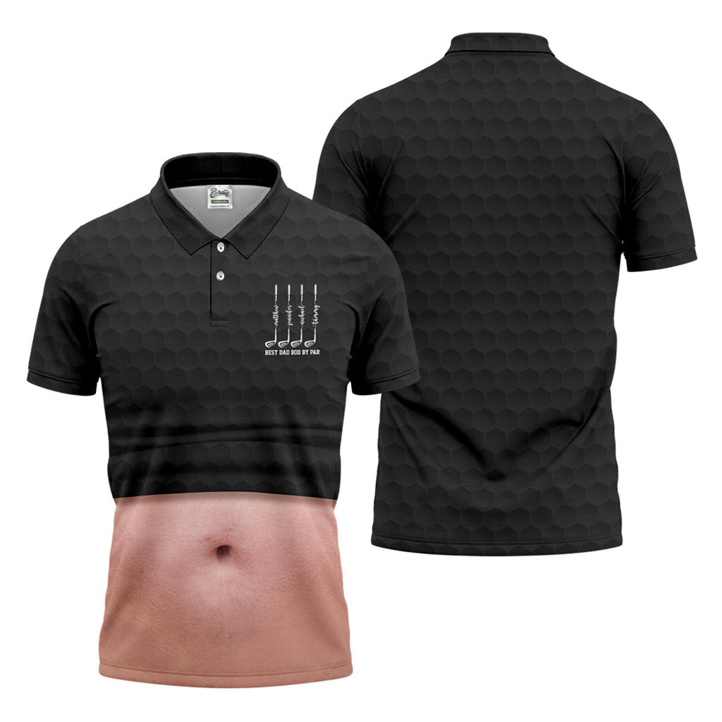 Best Dad Bod By Par Black Men's Funny Golf Polo Shirts, Father's Day Golf Shirt, Golf Gift For Dad