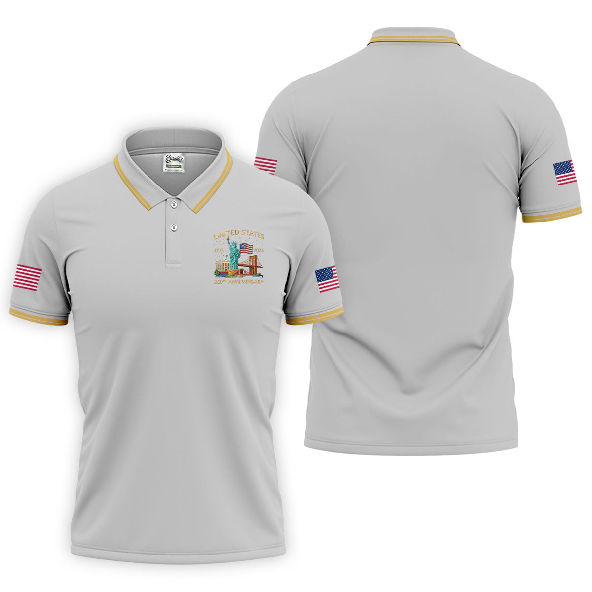 America 1776-2026 Patriotic Golf Polo Shirt, US 250th Anniversary 4th Of July Golf Shirts For Men