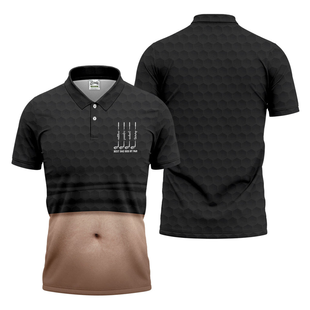 Best Dad Bod By Par Black Men's Funny Golf Polo Shirts, Father's Day Golf Shirt, Golf Gift For Dad
