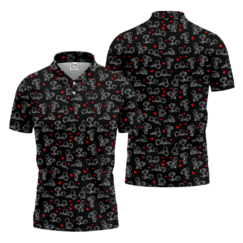 Naughty Position Stick Figure Couple Black Golf Shirt, Golfer Valentines Gift, Fun Golf Shirts For Men