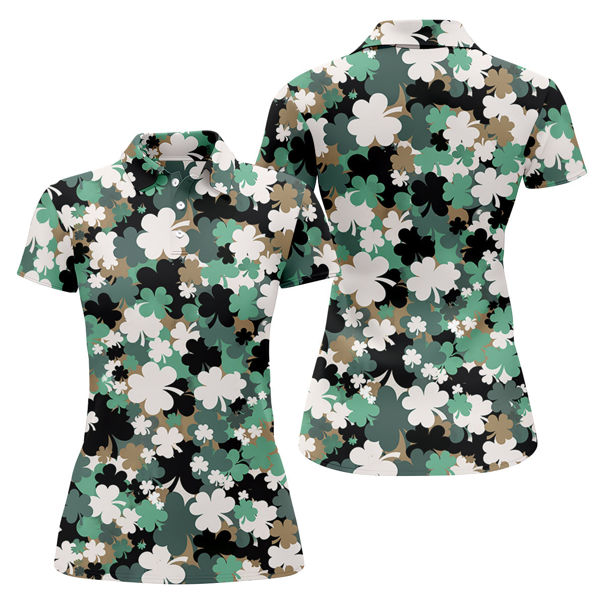 Irish Camo St. Patrick’s Day Shamrock Golf Shirt, Women's Golf Tops, Ladies Golf Polos