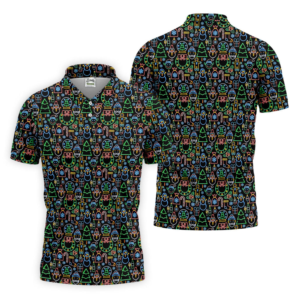 Neon Christmas Retro Style Men's Golf Polo Shirt Christmas Golf Shirt, Polo ShirtFor Men