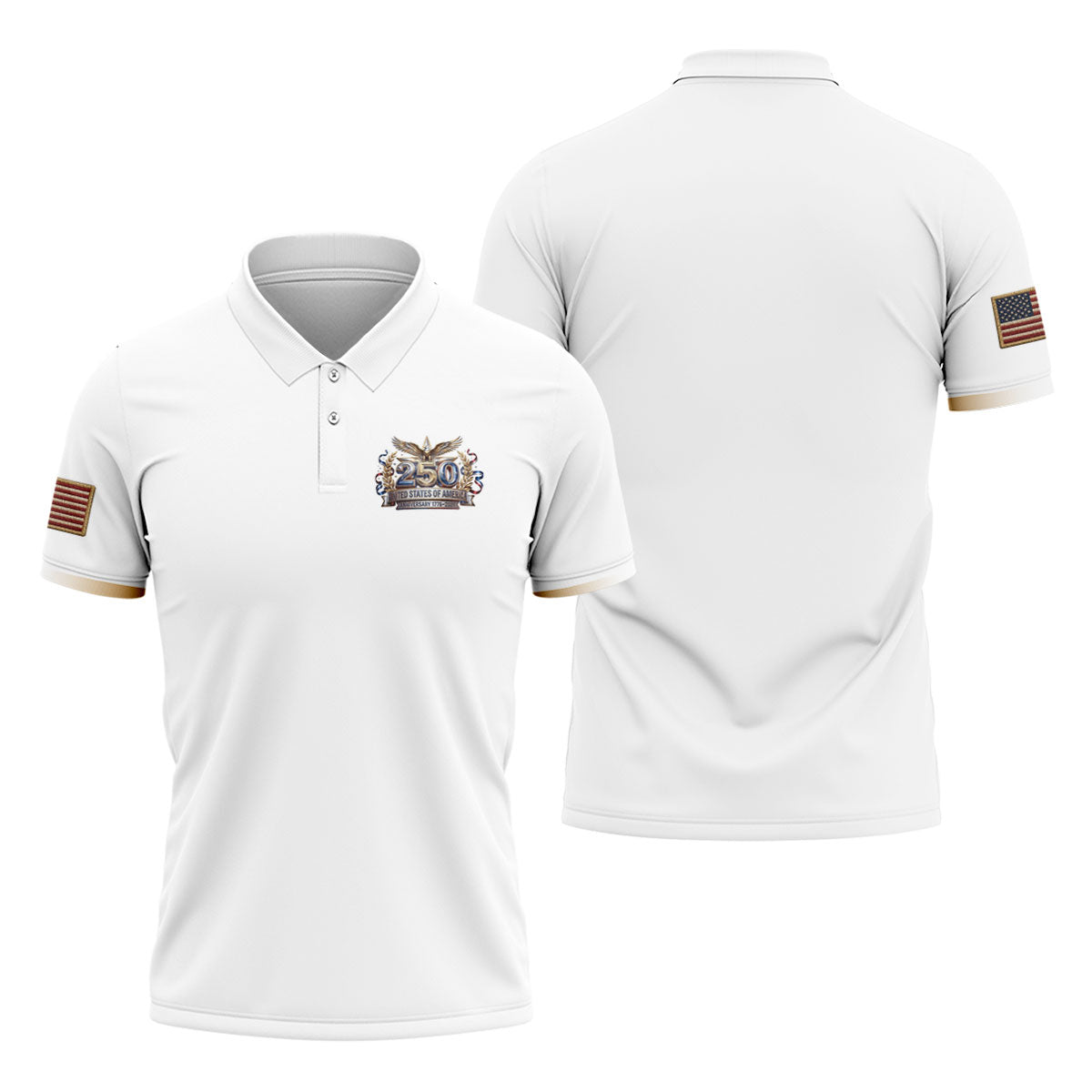 250 Years USA Anniversary 1776-2026 Men's Golf Polo Shirt, America Patriotic Men's White Polo