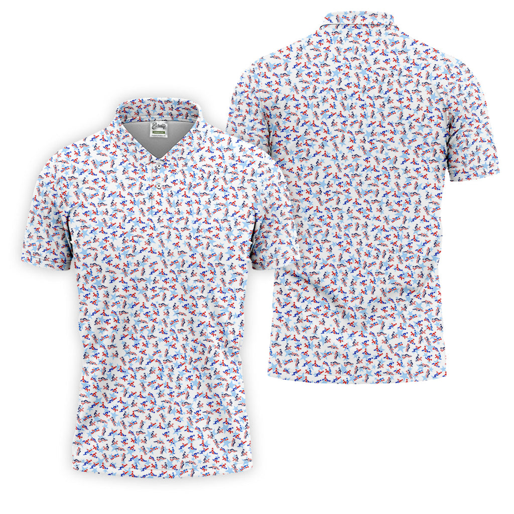 Funny Stick Figure Naughty Couple Red White Blue Polo Shirts For Men, 250th Anniversary Golf Shirts For Men