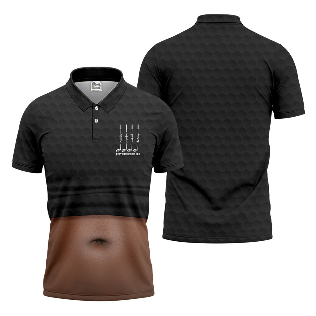 Best Dad Bod By Par Black Men's Funny Golf Polo Shirts, Father's Day Golf Shirt, Golf Gift For Dad
