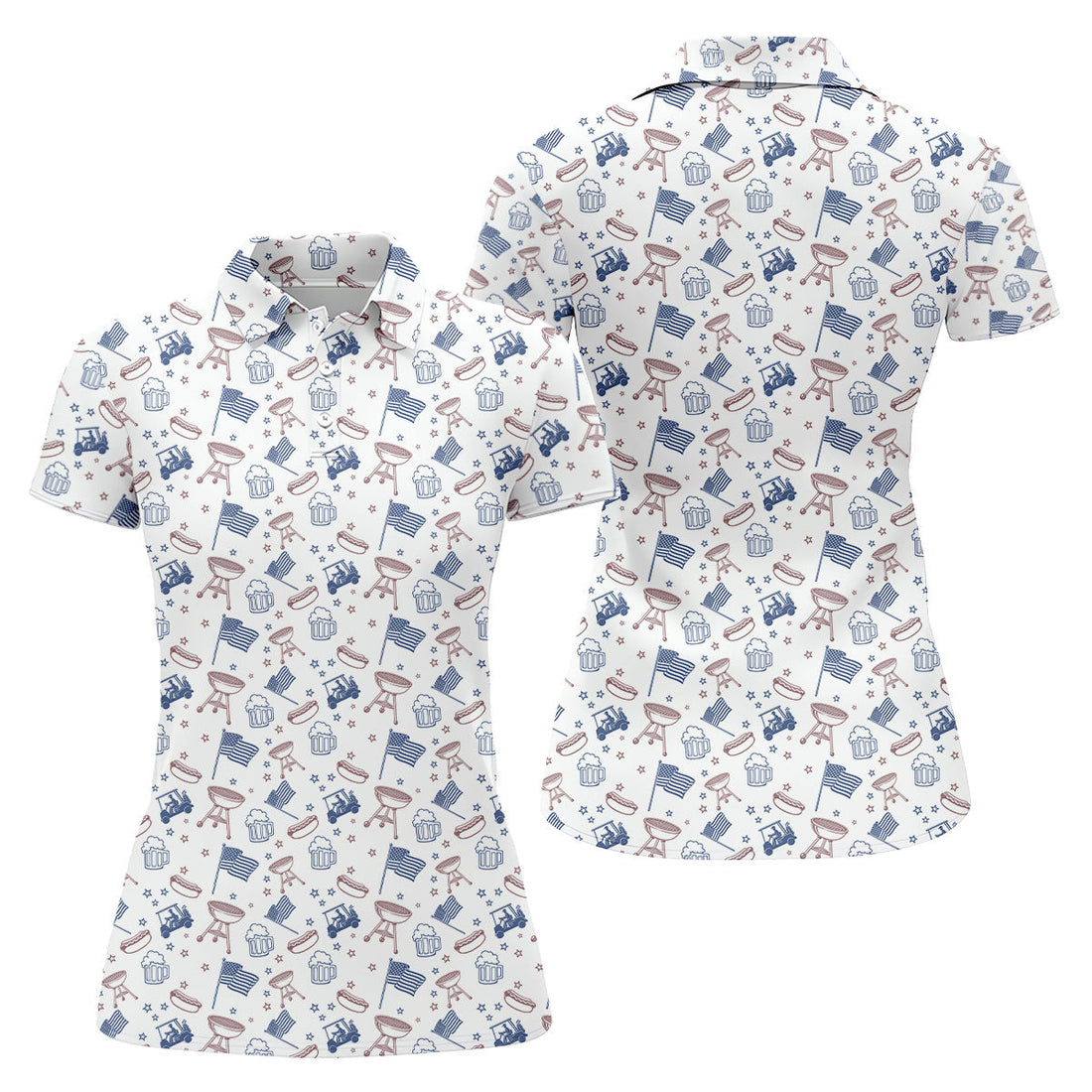 Red White Blue American BBQ Golf And Beer 4th Of July Women Golf Top, 250th Anniversary Patriotic Golf Shirt