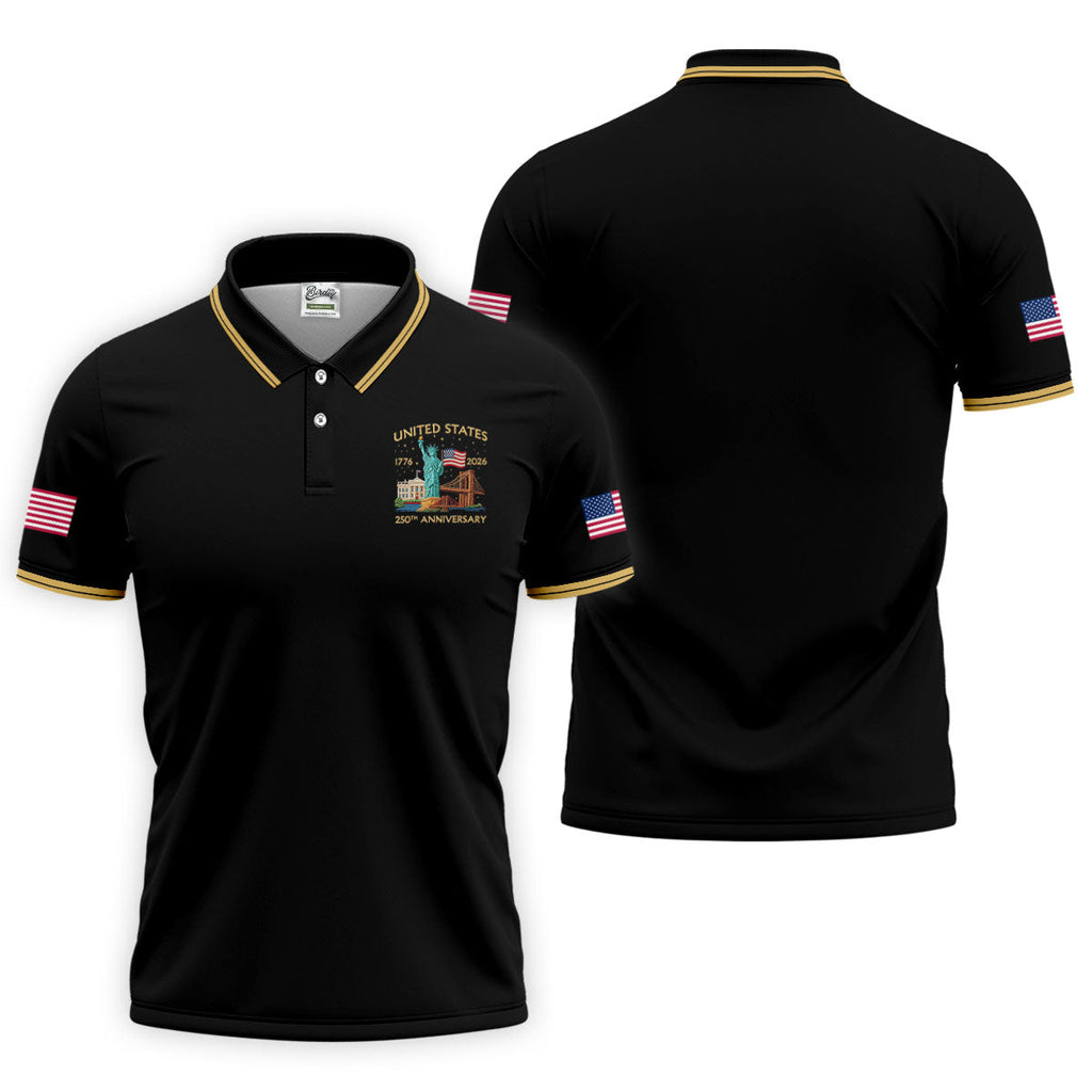 America 1776-2026 Patriotic Golf Polo Shirt, US 250th Anniversary 4th Of July Golf Shirts For Men