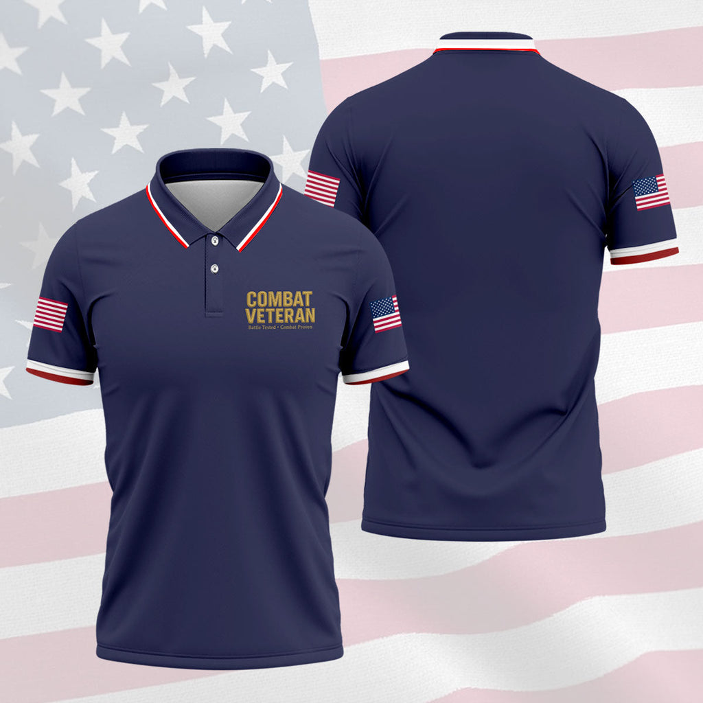 Combat Veteran 250 Years Patriotic Golf Shirt, Golf Shirts For Men, 4th Of July Golf Shirt