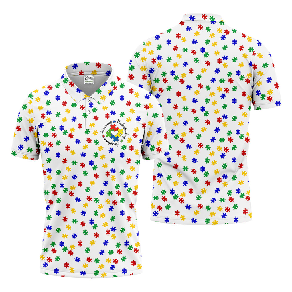 Awareness Understanding Acceptance Autism Puzzle Men's Polo ShirtAutism Awareness Shirt, Golf Shirts For Men