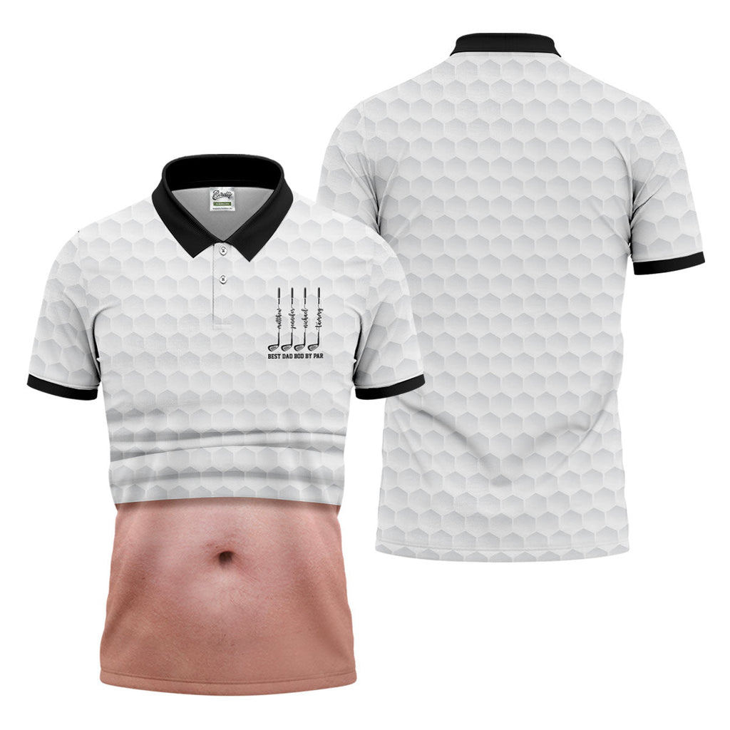 Best Dad Bod By Par White Men's Funny Golf Polo Shirts, Father's Day Golf Shirt, Golf Gift For Dad