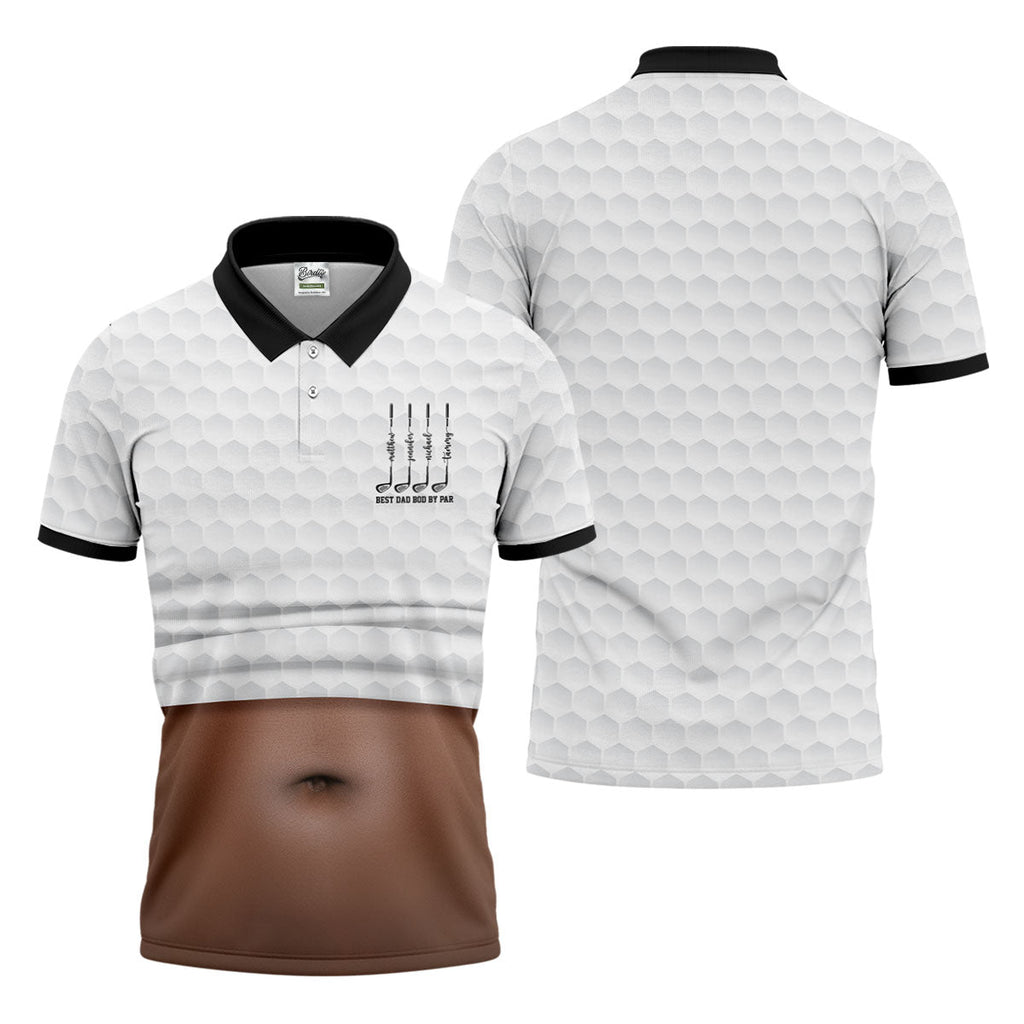 Best Dad Bod By Par White Men's Funny Golf Polo Shirts, Father's Day Golf Shirt, Golf Gift For Dad