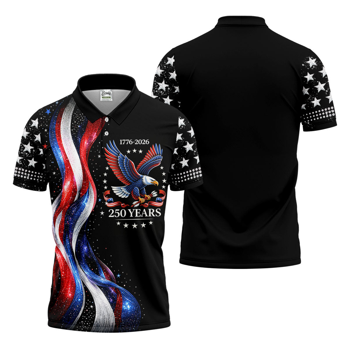 America Bald Eagle Red And White Striped Ribbon 4th Of July Golf Shirt, 250th Anniversary Golf Shirts For Men