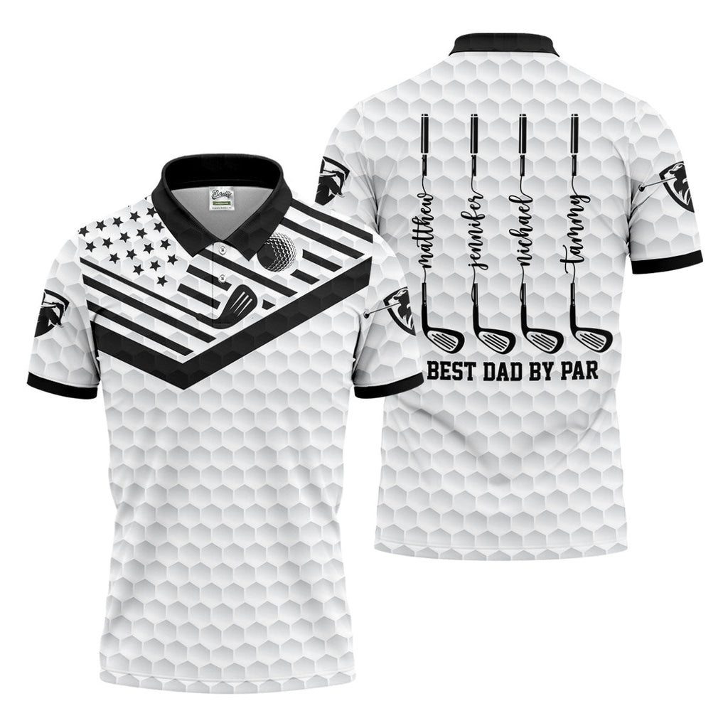 Best Dad By Par US Flag Pattern Father's Day Golf Shirt, Golf Gift For Dad, Personalized Gifts For Dad