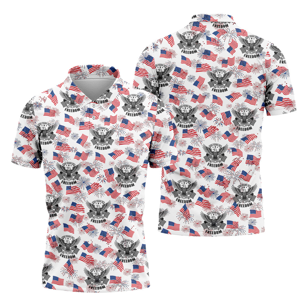 250 Years Of Freedom Festive Flag Vintage White Golf Shirt, Patriotic 4th Of July Golf Shirts For Men