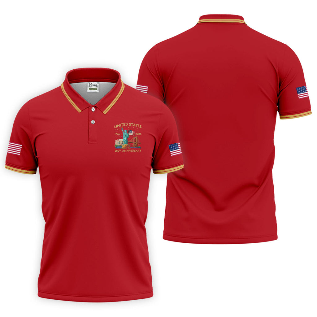 America 1776-2026 Patriotic Golf Polo Shirt, US 250th Anniversary 4th Of July Golf Shirts For Men