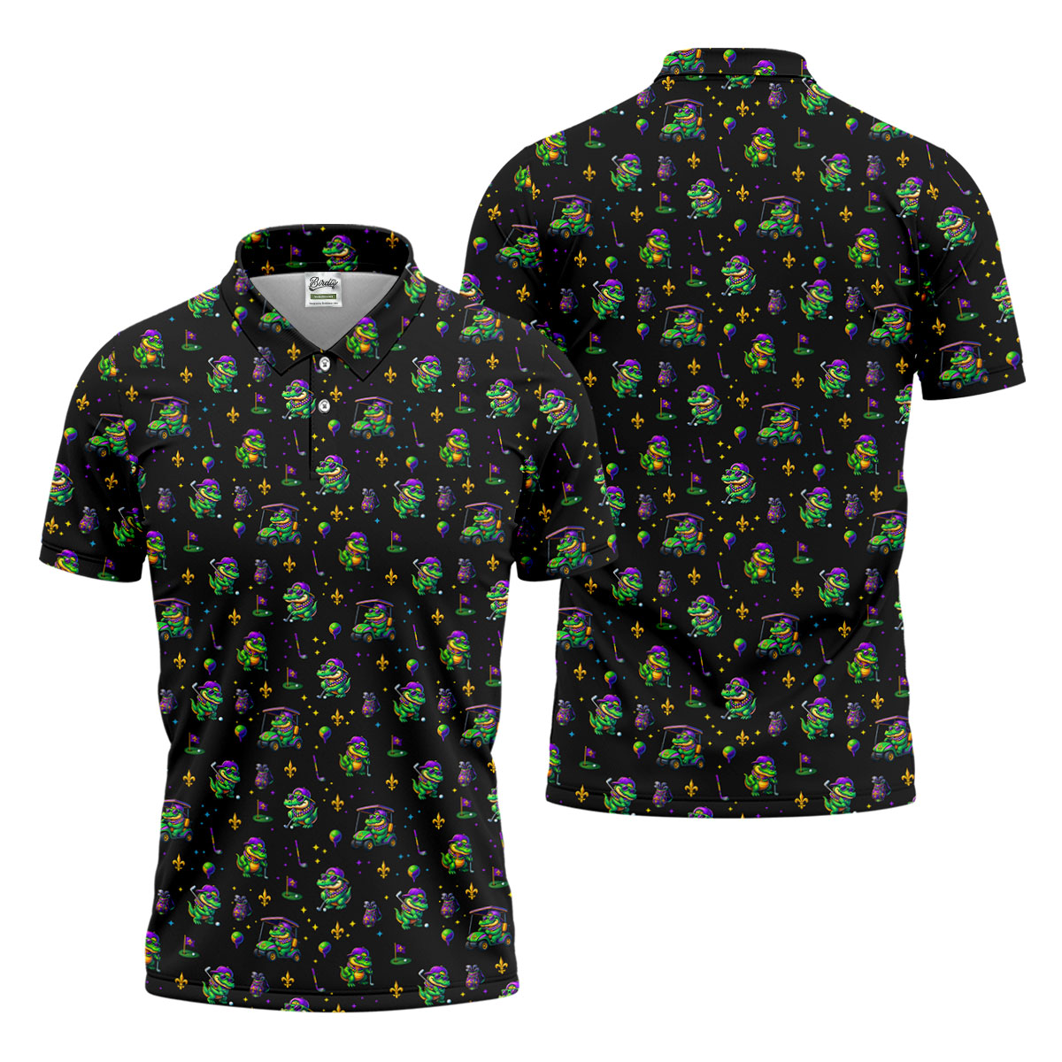 Funny Crocodile Mardi Gras Golf Shirts, Black Golf Shirt, Golf Gift For Men, Golf Shirts For Men