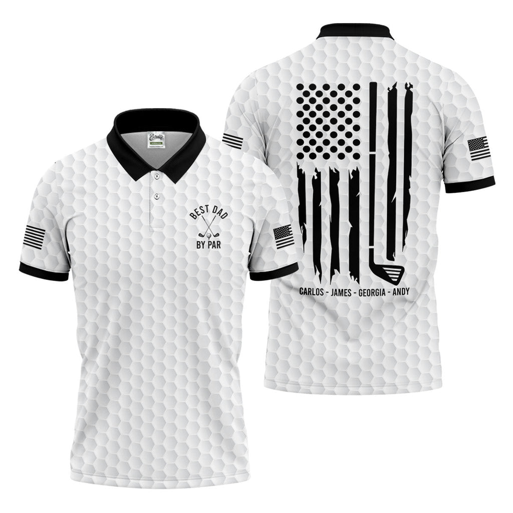 Best Dad By Par US Flag Pattern Father's Day Golf Shirt, Golf Gift For Dad, Polo Shirts For Men