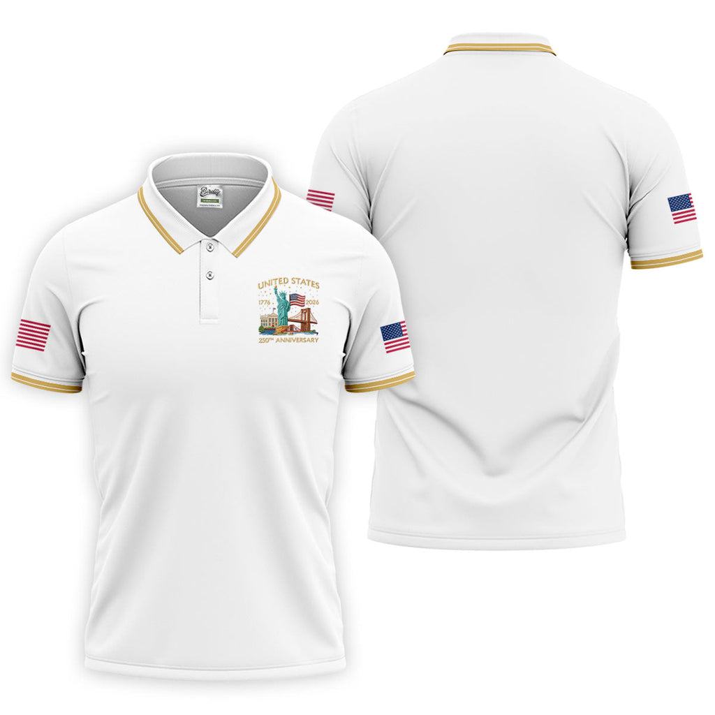 America 1776-2026 Patriotic Golf Polo Shirt, US 250th Anniversary 4th Of July Golf Shirts For Men