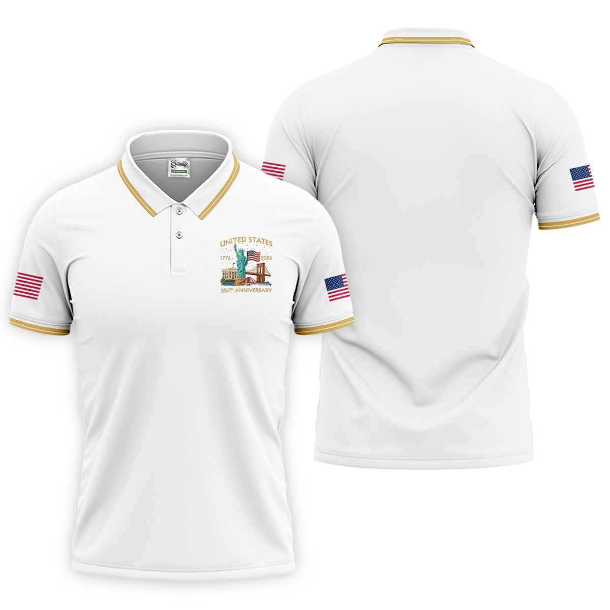 America 1776-2026 Patriotic Golf Polo Shirt, US 250th Anniversary 4th Of July Golf Shirts For Men