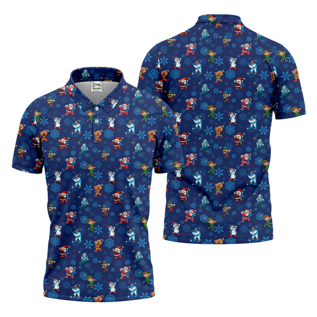 Funny Christmas Characters Golf Pose Navy Golf Shirt, Christmas Golf Shirt, Polo ShirtFor Men