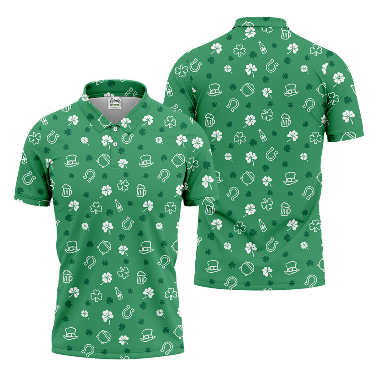 Leprechaun Hat Shamrock Beer Seamless Pattern St. Patrick’s Day Golf Shirt, Polo Shirts For Men, Golf Shirts For Men