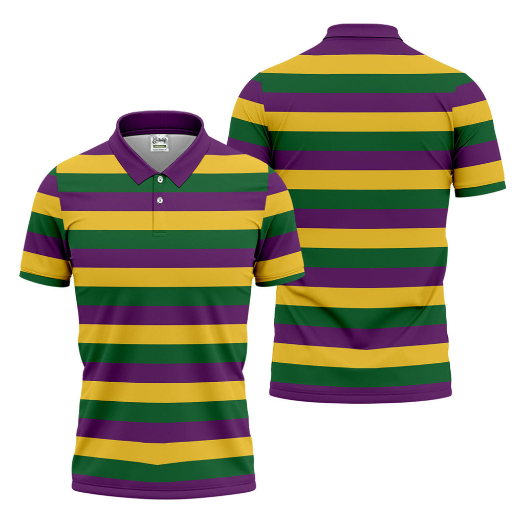 Gold Purple Green Mardi Gras Stripe Men's Golf Polo Shirt Golf Gift For Men, Golf Shirts For Men